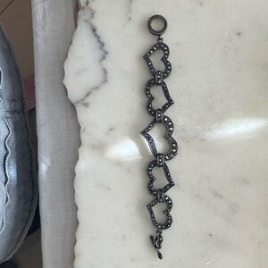 Stunning Hematite tone Heart Link Bracelet with Marcasite stones
